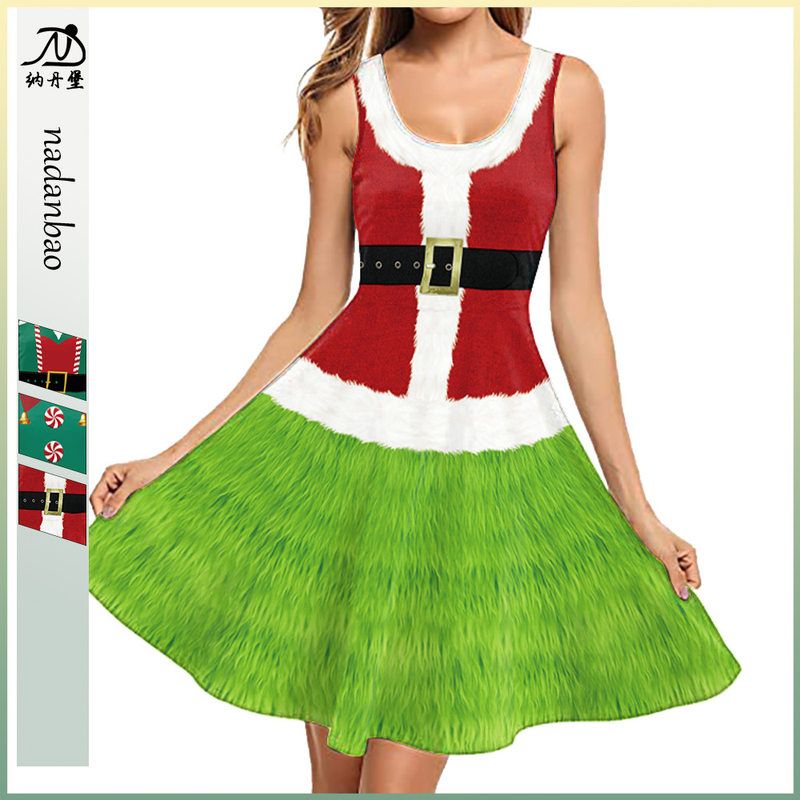 Christmas cosplay party dress圣诞节裙子连衣裙欧美无袖背心裙