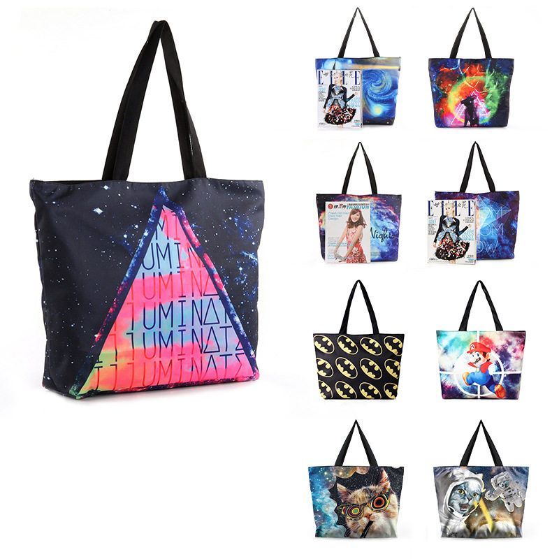 清仓现货休闲大容量包包数码印花女士购物袋圣诞动物印花手提袋子