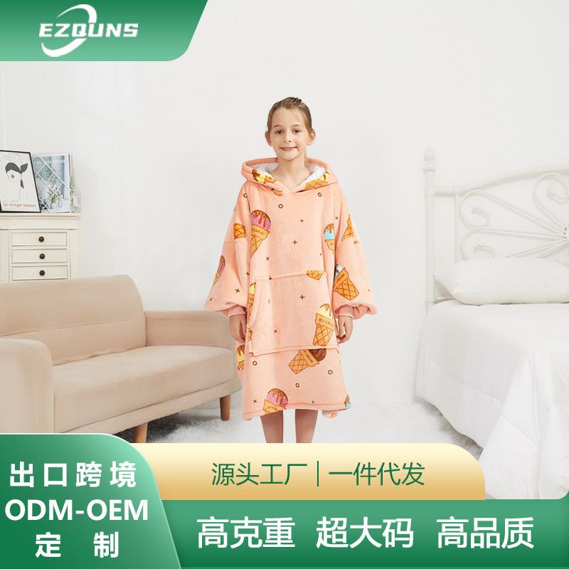 H oodie blanket hoodie kids亚马逊澳洲大码儿童懒人毯法兰绒毯
