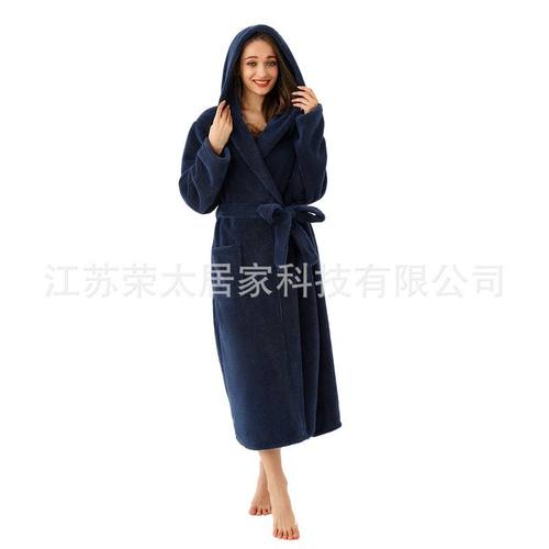 加长舒棉绒睡袍亚马逊长袖保暖