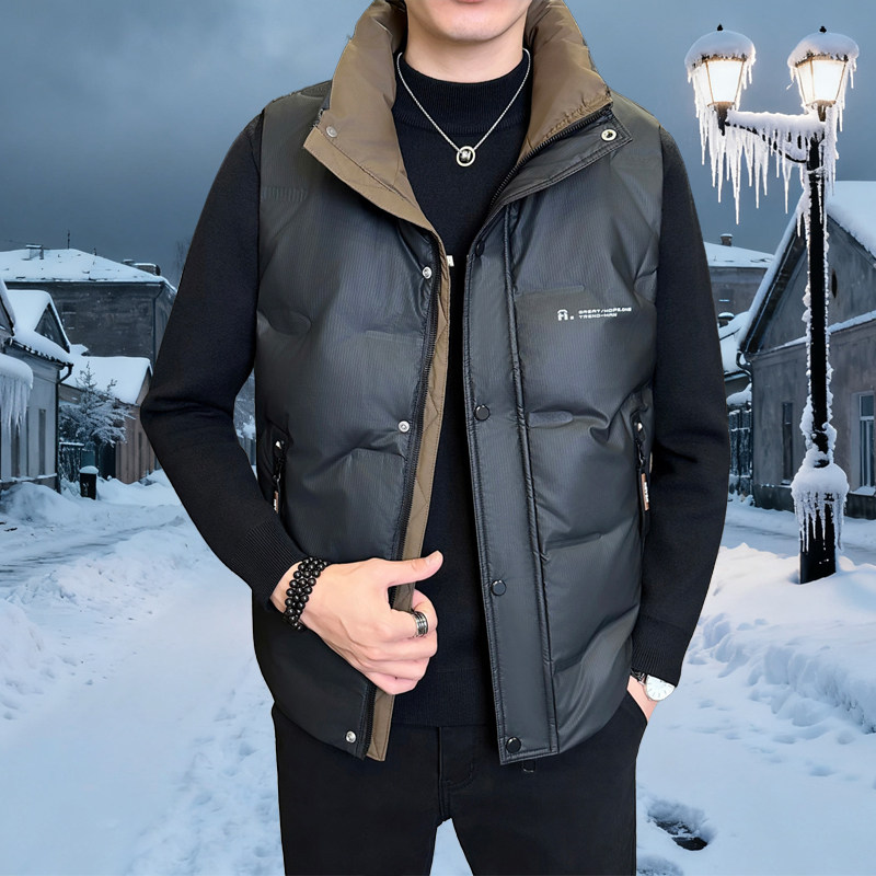 2025新款羽绒马甲男冬季轻薄保暖立领无袖外套黑色青年百搭潮坎肩,男装,羽绒马甲,淘宝优惠券,粉丝福利购,淘宝优惠卷