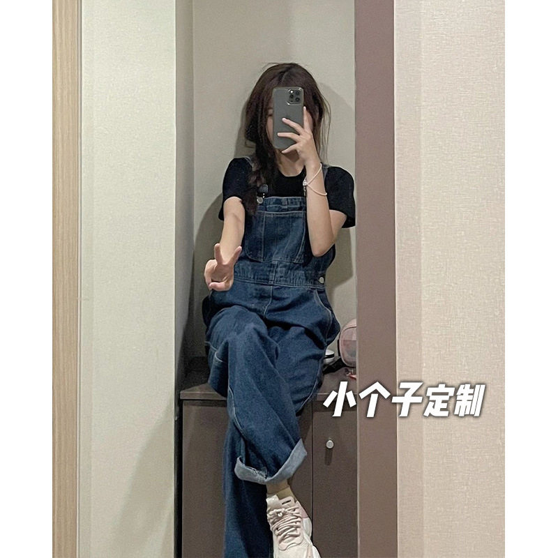 145小矮个子奶fufu背带裤女夏季150宽松直筒阔腿xs显高吊带连体裤 - 实物图