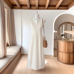 150小矮个子高级感短袖连衣裙女夏季法式无袖背心裙收腰a字中长款