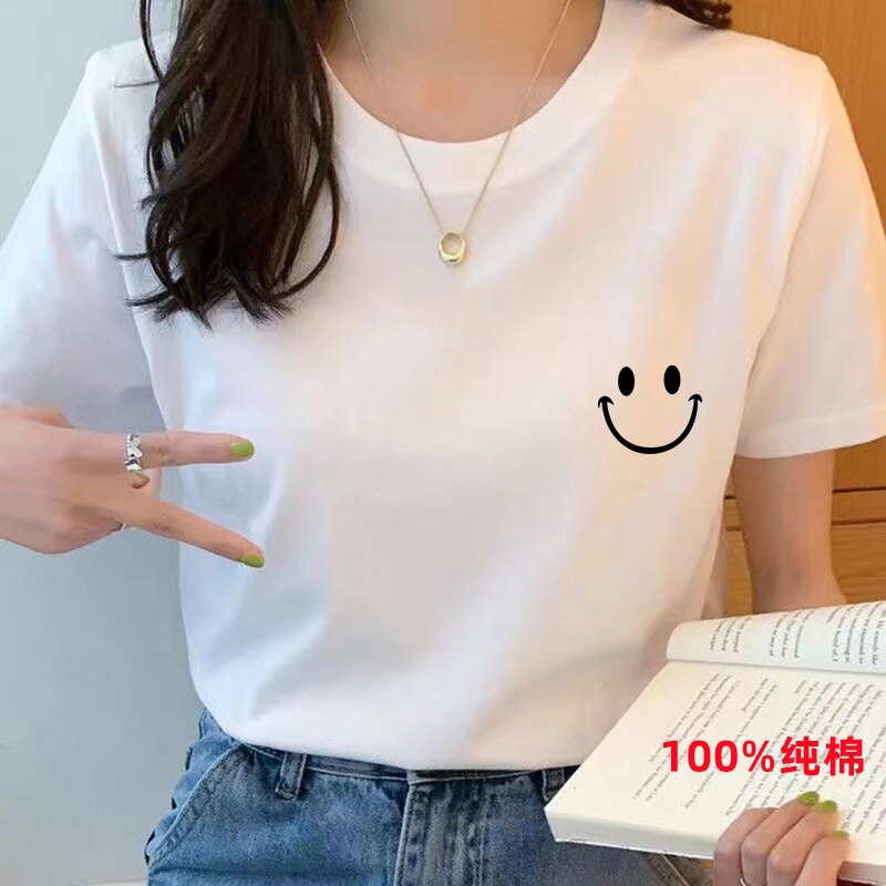 潮流新款体恤觅定版t恤女2022夏季白色女士打底衫潮T血上衣网红款图片