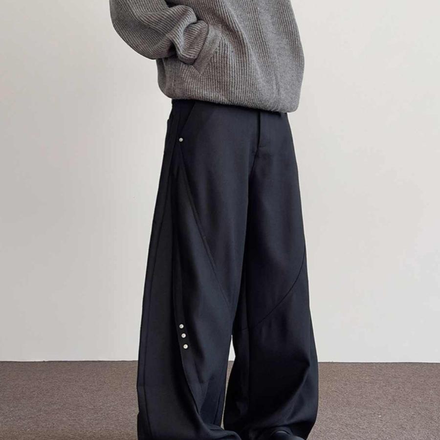 高级感铆钉弯刀休闲西裤男士潮牌美式垂感cleanfit宽松阔腿长裤子