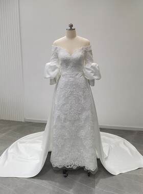 法式优雅婚纱长袖桃心领