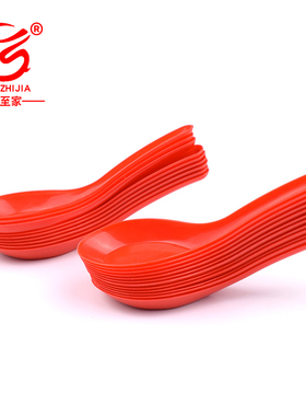 一次性勺子大红色调羹加厚家用结婚酒席婚庆塑料喜字汤匙甜品饭勺