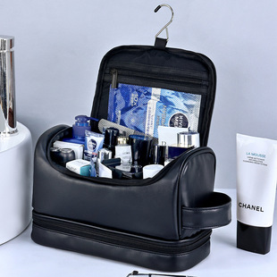 便携士洗漱包带挂钩手提商务简约pu皮化妆品收纳包旅行化妆包包
