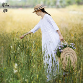 忆旧 宽松纯棉长裙高级感裙子 2025年新款 白栀 白色连衣裙女秋季