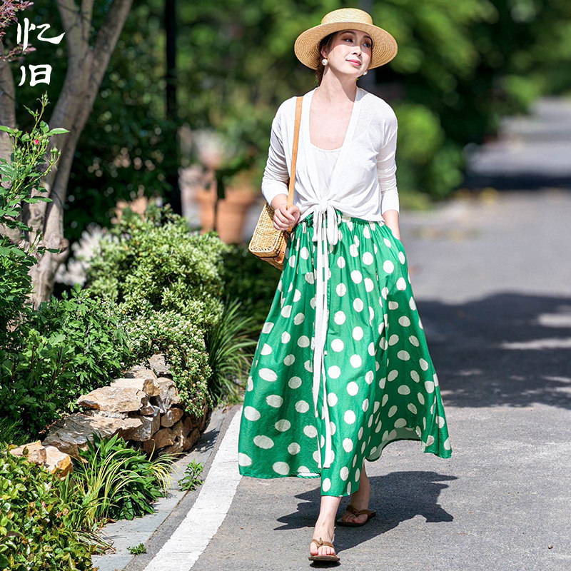 复古百搭波点印花半身裙女夏季裙
