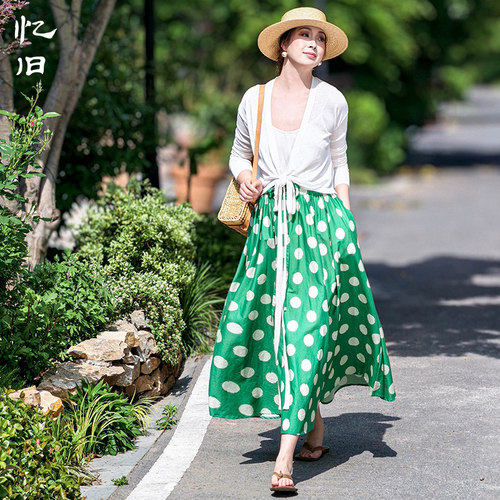 复古百搭波点印花半身裙女夏季裙