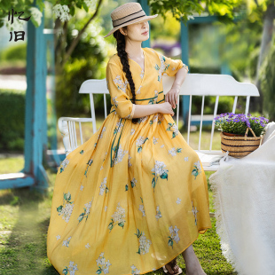 宽松长裙大码 D现货 新款 天丝印花连衣裙女夏季 裙子 初夏听花开