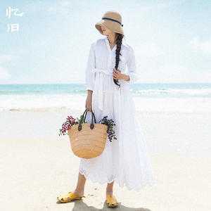 2025夏季新款文艺镂空绣花塔裙 修身显瘦气质长裙子连衣裙女