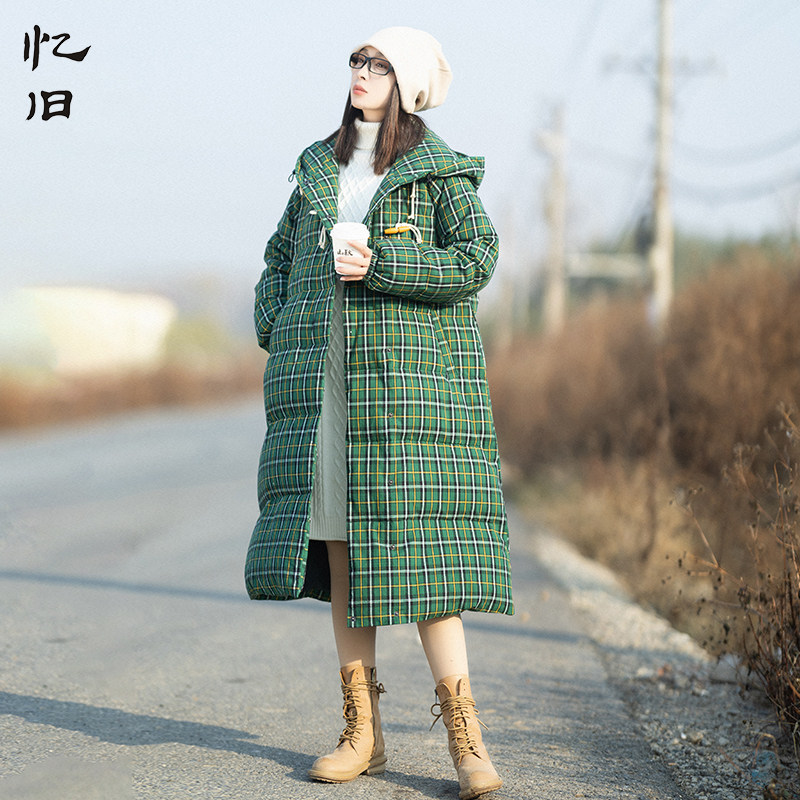 复古加厚格子羽绒服女冬季外套