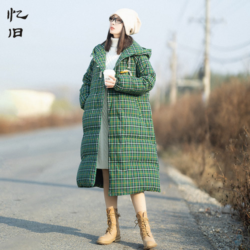 复古加厚格子羽绒服女冬季外套