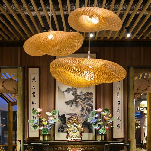 竹编吊灯日式个性创意草帽异形吊灯茶楼室内酒店餐厅客厅大堂灯具