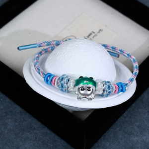 足银999蜡笔小新DIY吊坠编手绳纯银蜡笔小新卡通可爱手链可调节