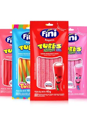 巴西进口fini菲尼拽拽软糖酸沙奶油草莓果味夹心软糖儿童扭扭糖果