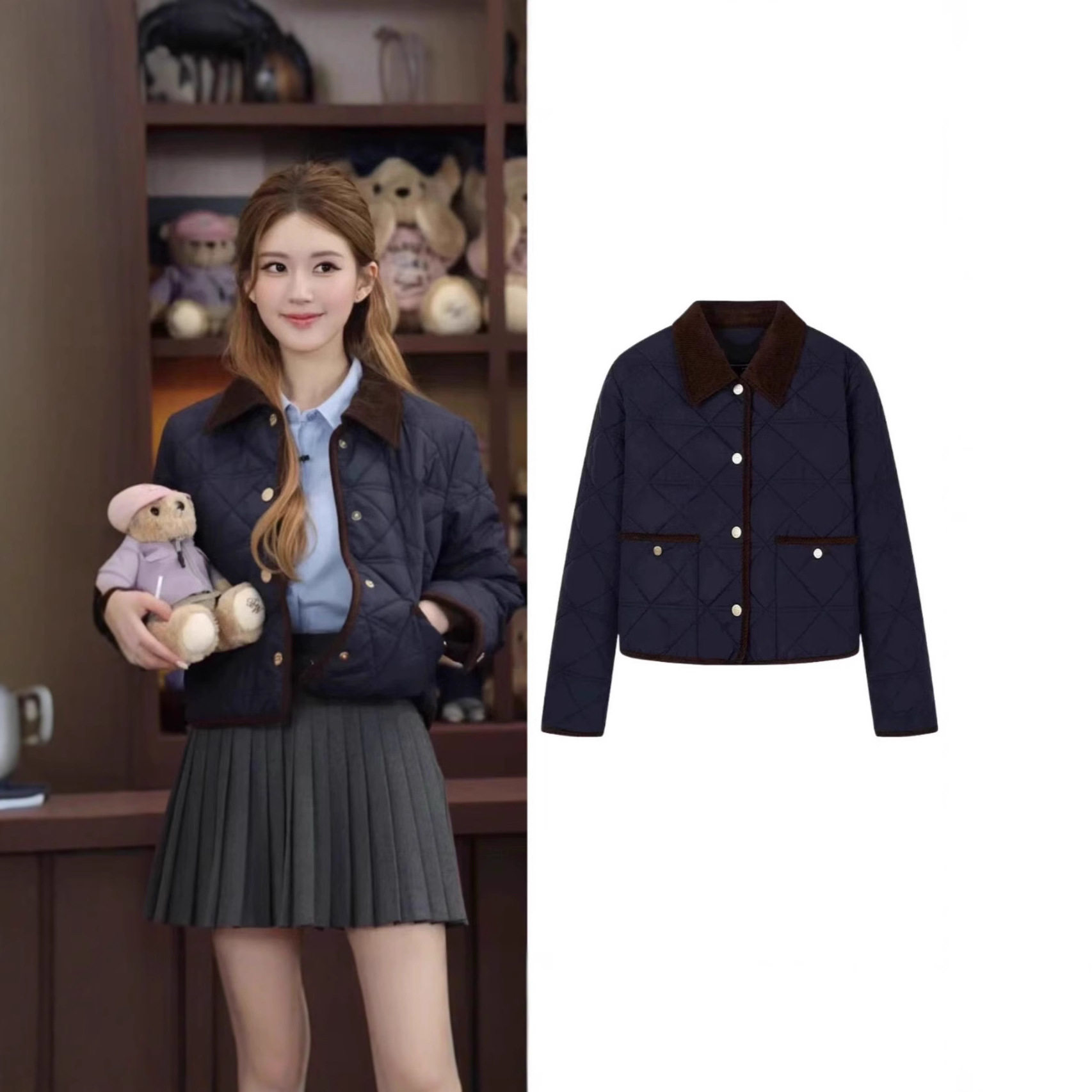 赵露思同款2025秋冬新款女装宽松菱形绗缝棉衣外套TTJP258TW1A