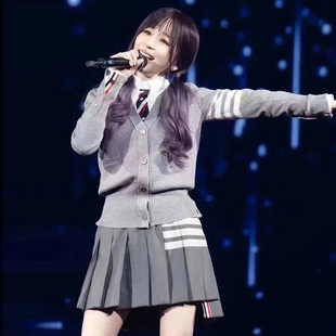 tombrowne经典开衫TB王心凌浪姐三男女同款灰色四杠V领针织衫外套