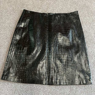 北欧贵牌K 女生春秋 黑色高级鳄鱼纹理 pu皮 A字短款短裙 半裙