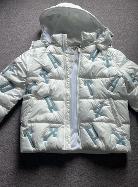欧单 男生秋冬 白色刺绣拼布 时尚连帽 厚款面包棉服