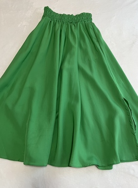 欧单尾货re 女生夏季时尚BV绿/橙色高腰松紧打揽 时尚半身裙A字裙