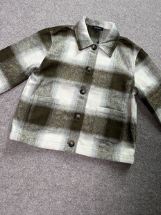 欧单 白菜特价!女生秋冬 宽松男友风落肩款 格纹呢夹克