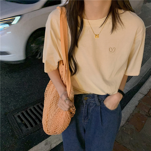  new short sleeved T-shirt women's Embroidery