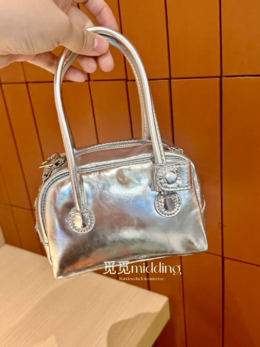 Небольшая дизайнерская серебряная кожаная сумка, Южная Корея, воловья кожа