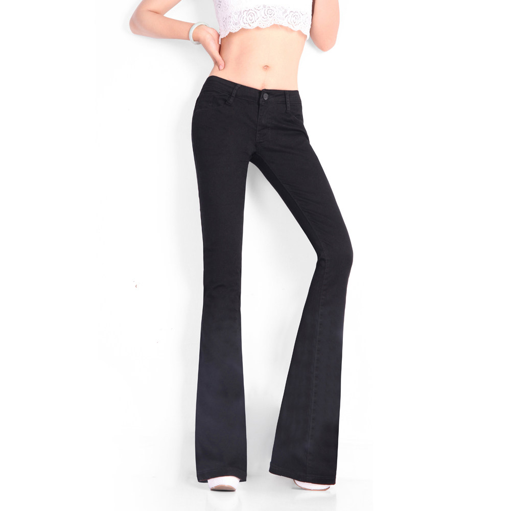 2026春季新款女式微喇叭牛仔裤低腰弹力白色包臀黑色修身显瘦裤子