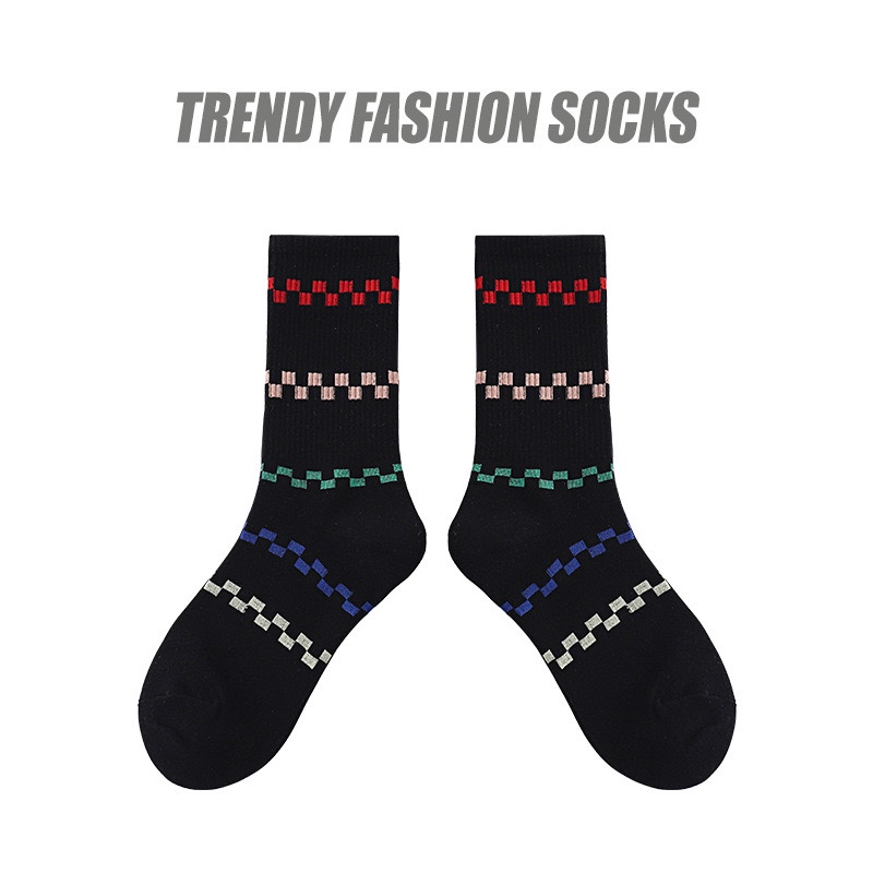 2双条纹纯棉秋冬长袜女生ins潮百搭舒适透气中筒袜韩版学院风棉袜