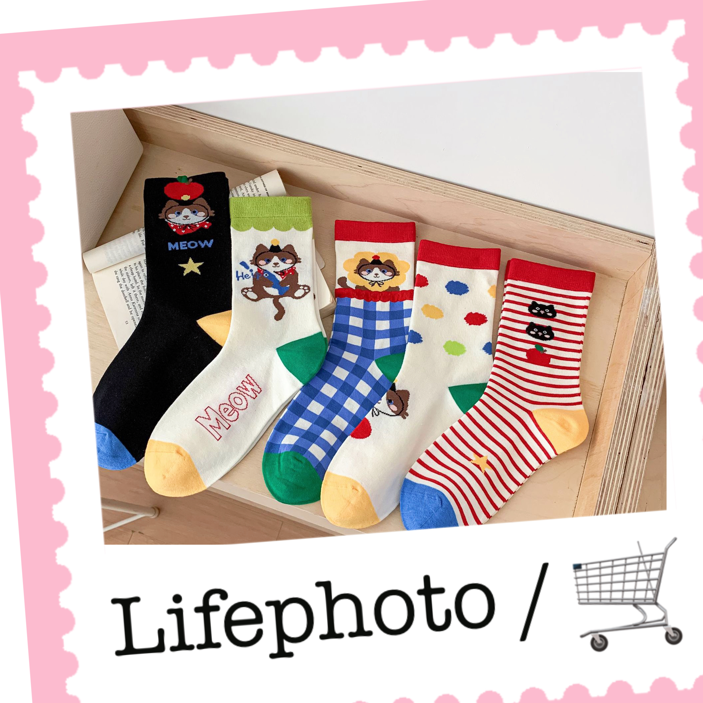 秋冬新款精梳棉韩版个性设计可爱卡通猫咪中筒袜子全棉无骨男女袜