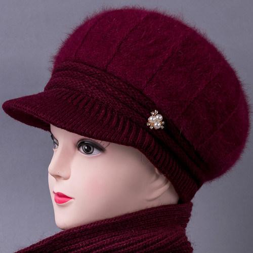兔毛混纺老人帽加绒加厚优雅大方