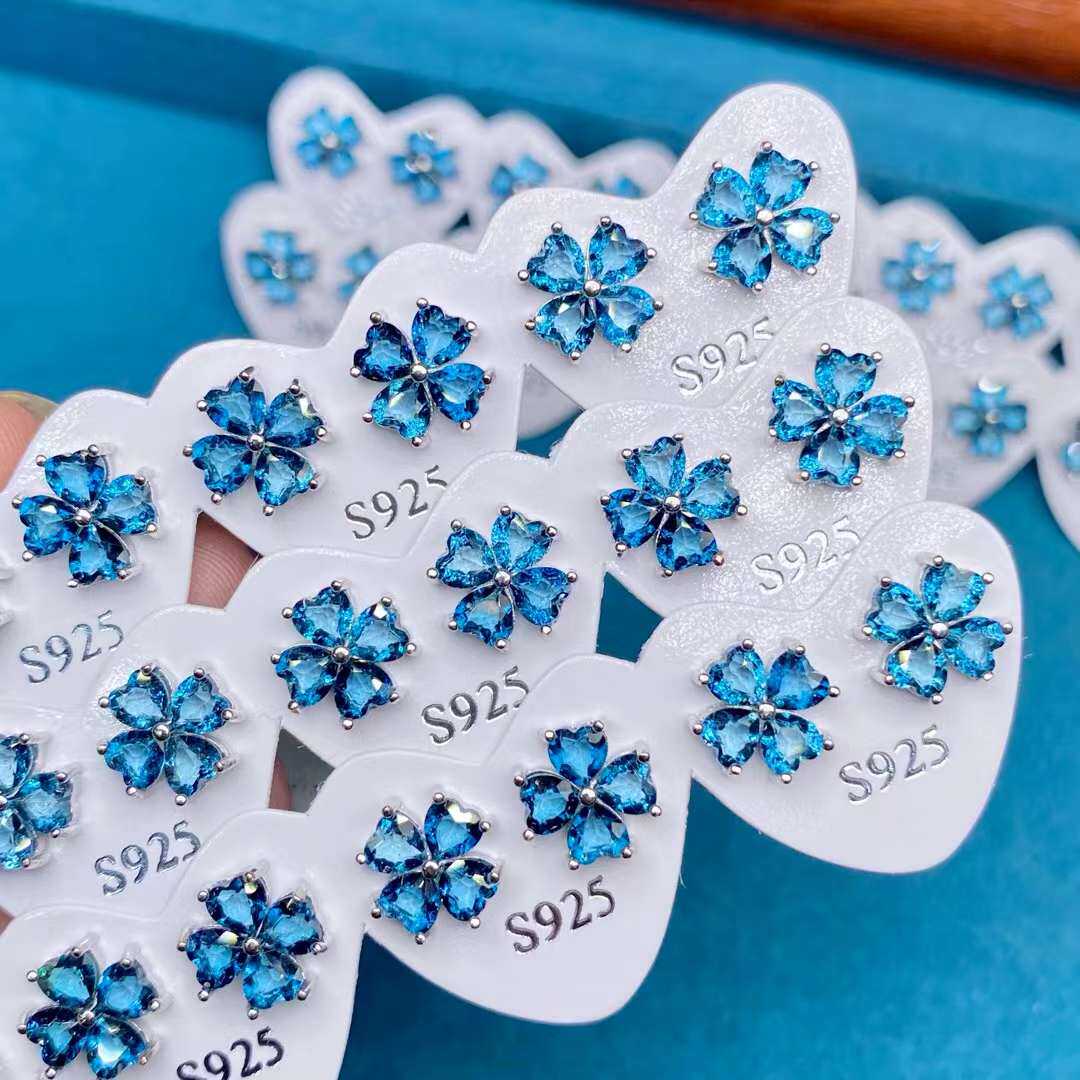 爱心四叶草耳钉s925蓝托帕高级感