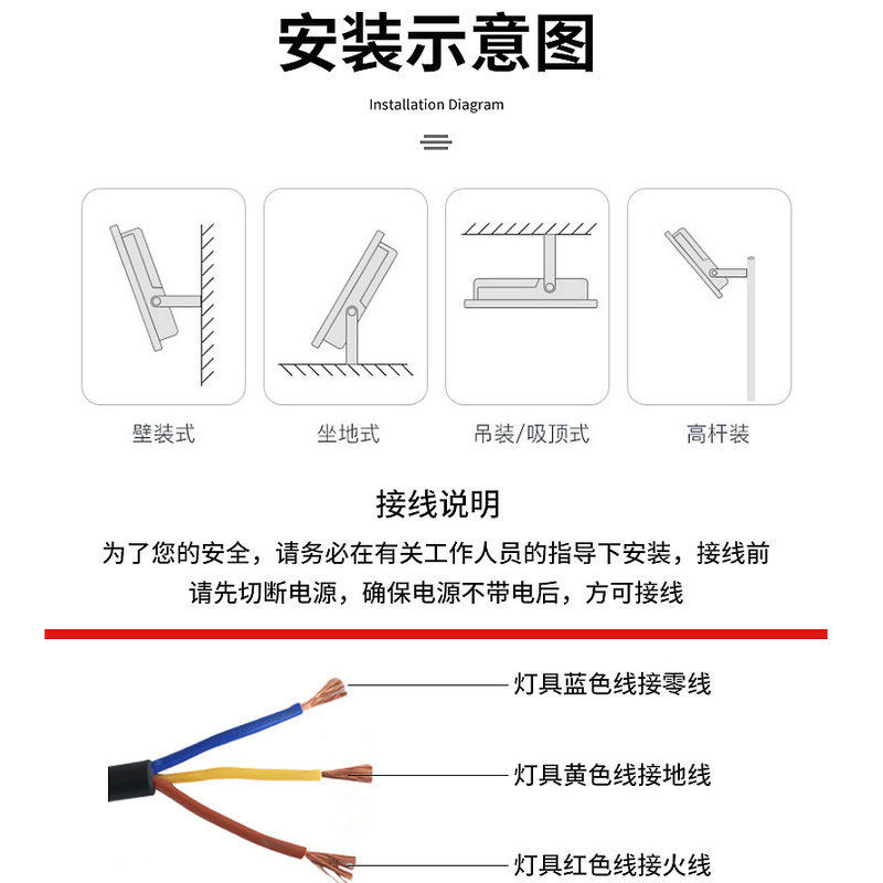 l投光灯户外防水射灯室外照明庭院路灯广告工地工程探照泛光灯