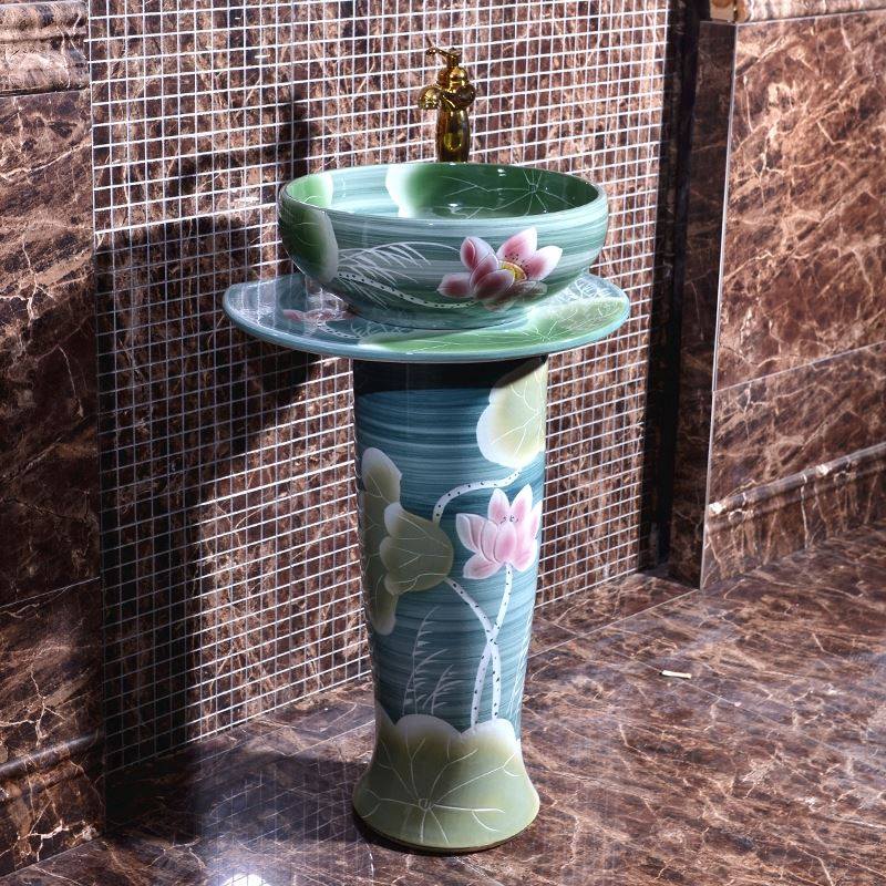 赵宋 欧式简约陶瓷阳台立柱盆小空间组合洗手盆洗脸盆卫生间室外