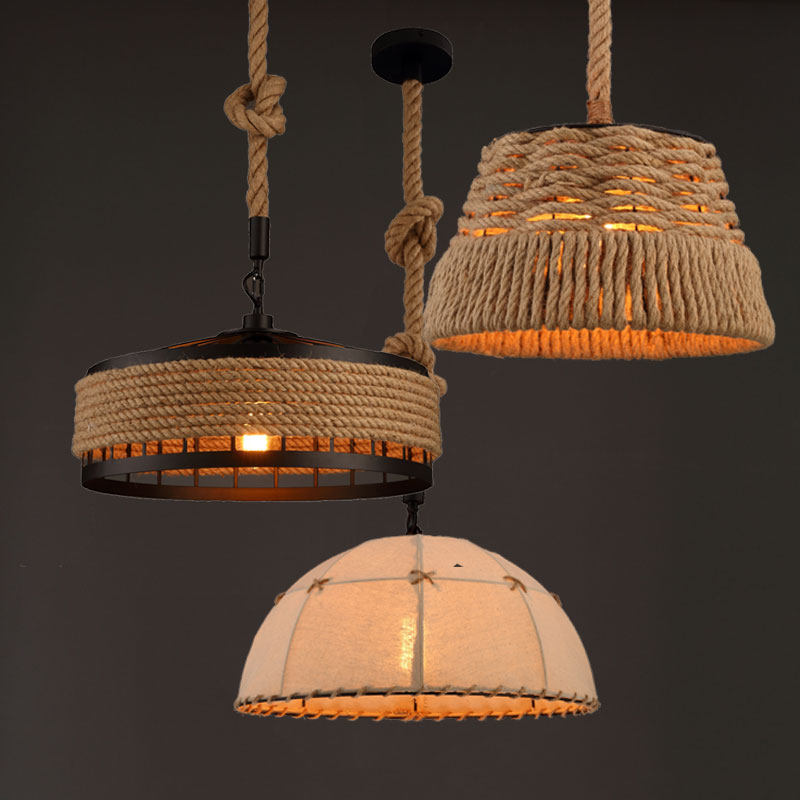 麻绳灯吊灯工业风火锅店卡座包间商场超市健身房装饰单头复古灯具