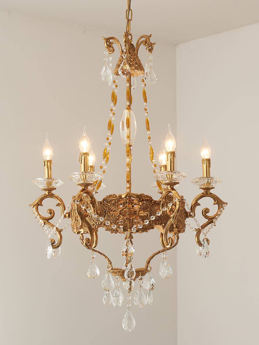 法式全铜水晶吊灯欧式奢华复古楼梯灯别墅古典玄关灯具旋转楼梯灯