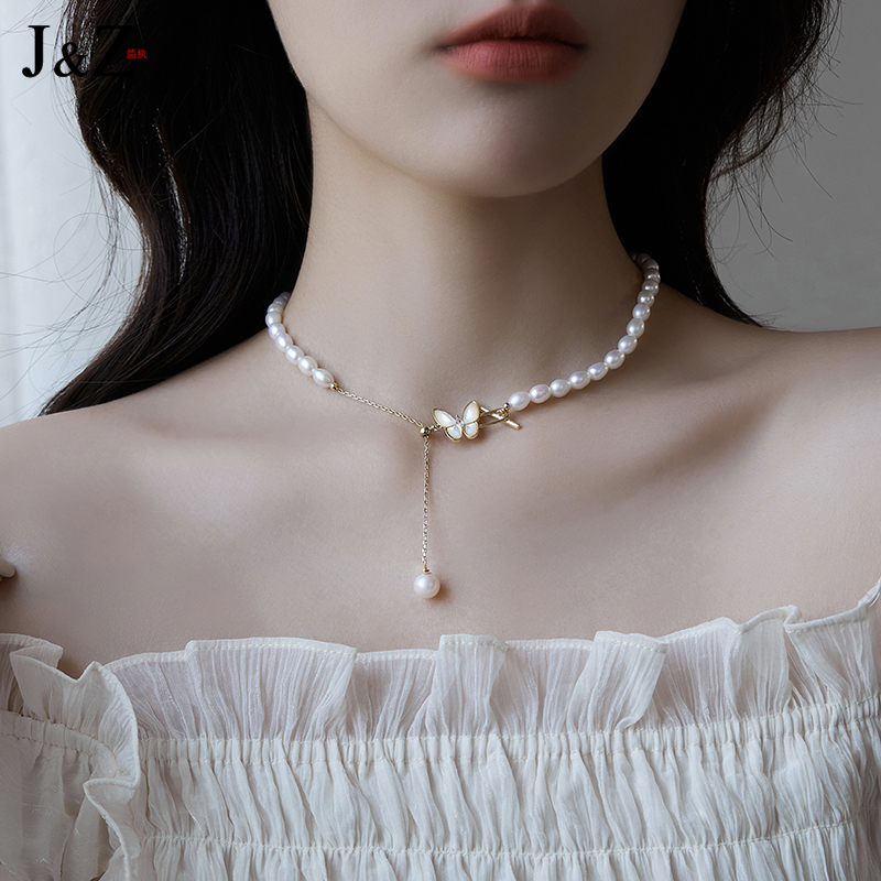 新品精致天然珍珠母贝蝴蝶项链女2022年新款高级感轻奢小众设计锁
