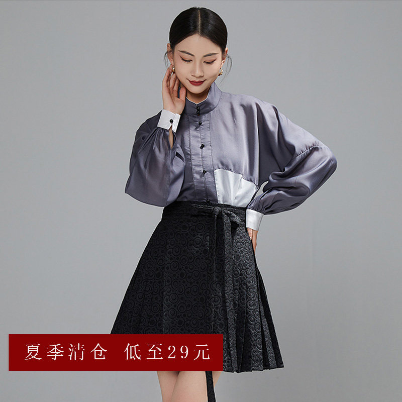 【清仓】半身a字百褶裙国风浮雕提花改良短马面裙夏季显瘦百搭