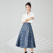 泠栖塘原创国风汉元 素七分中长拉链马面裙白色交领衬衣春夏通勤套