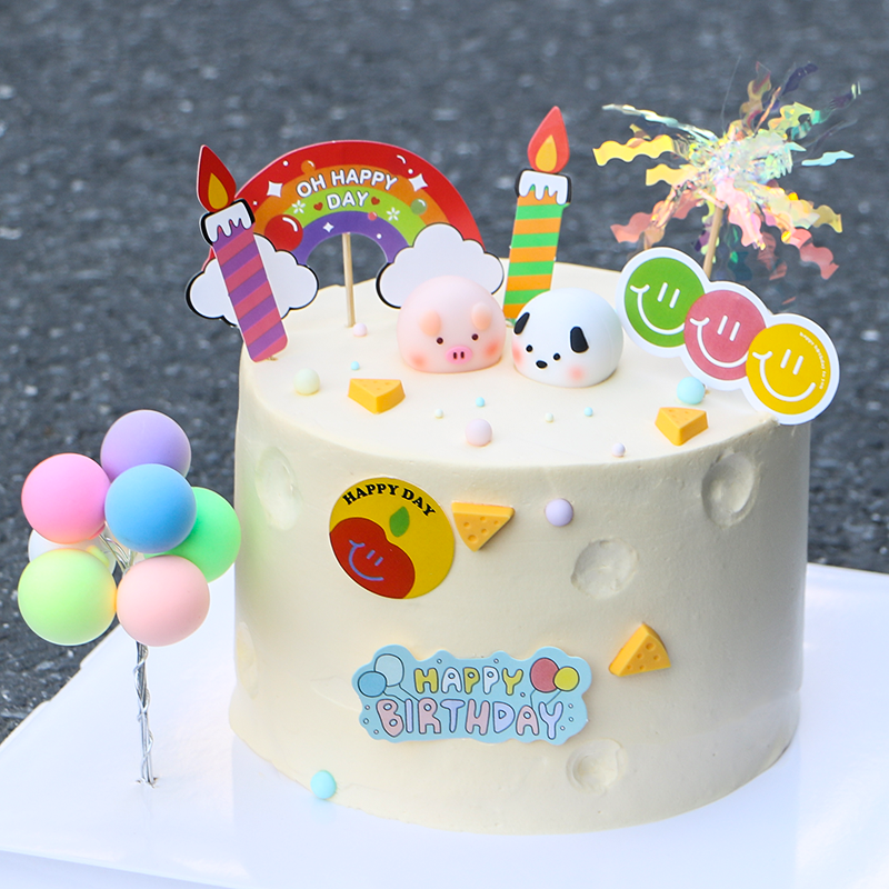 软胶小猪小狗奶酪生日蛋糕摆件儿童派对节日ins复古烘焙插牌装饰,节庆用品/礼品,节日装扮用品,淘宝优惠券,粉丝福利购,淘宝优惠卷