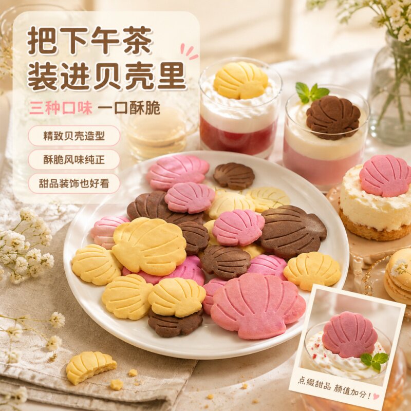 网红款贝壳造型饼干蛋糕插牌