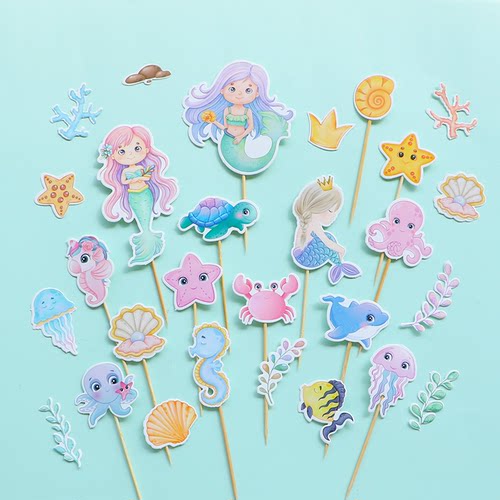 海洋美人鱼DIY生日蛋糕插牌装扮