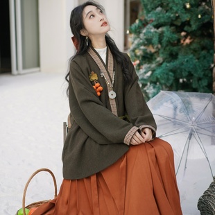 【044】羊毛对交穿明制短袄带兜两三松秋冬季日常通勤改良汉服女