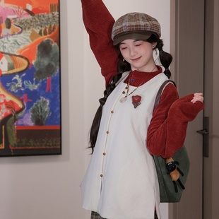 针织弓袋袖 圣诞套装 比甲墨绿色马面裙改良日常明制汉服女 035