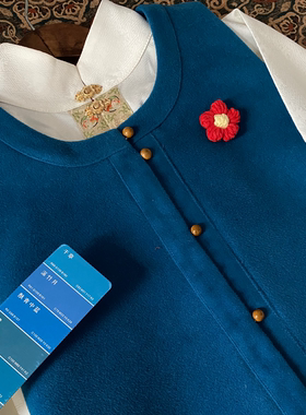 【033】两三松秋冬湖蓝色毛呢比甲挂里带口袋改良日常明制汉服女