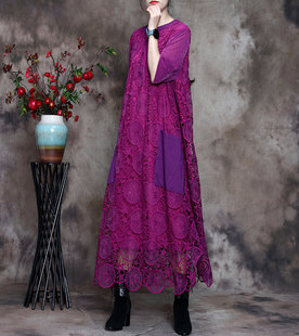 重工双层不规则连衣裙气质水溶花长袖 2020年春季 女装 时尚 裙子 新款