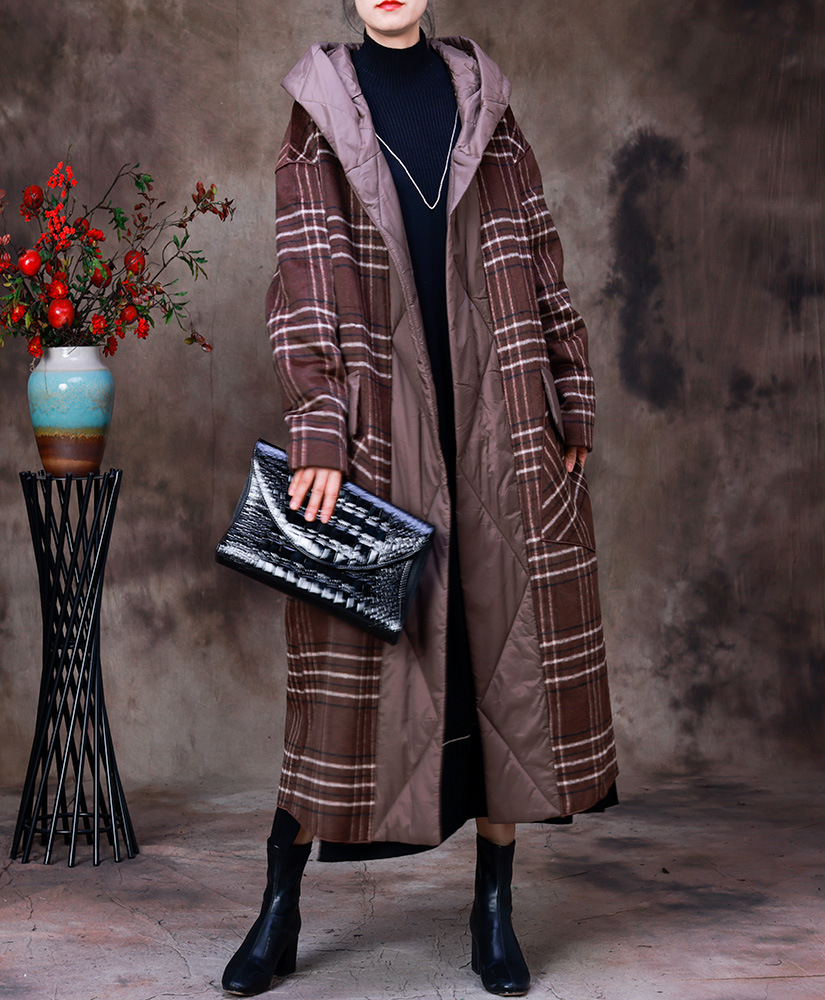 格子羊毛大衣长款双面呢外套妈妈